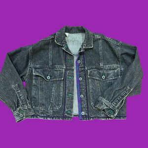 Lee Global Image Vintage Black Washed Denim Jean Jacket 1996 Olympics Womens S